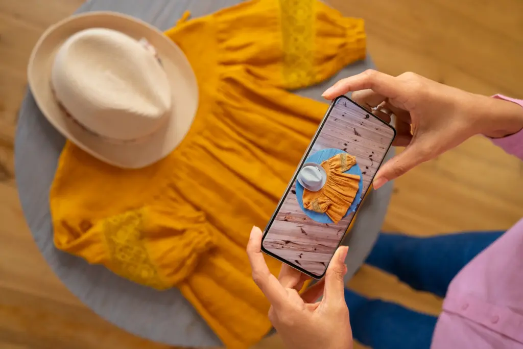 Pessoa fotografando ideias para lojas de roupas online